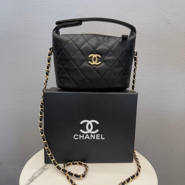 Chanel  26P Quilted Chain Hobo Black
